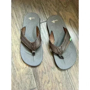 Sanuk Sandals Mens Sz 9 Brumeister Primo Flip Flop Thong Sandal Brown Leather